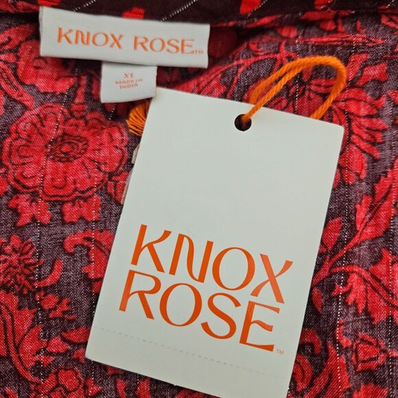 Knox Rose Womens XL Red Floral Peplum Blouse Smocked Waist & Long Sleeves - Picture 11 of 12